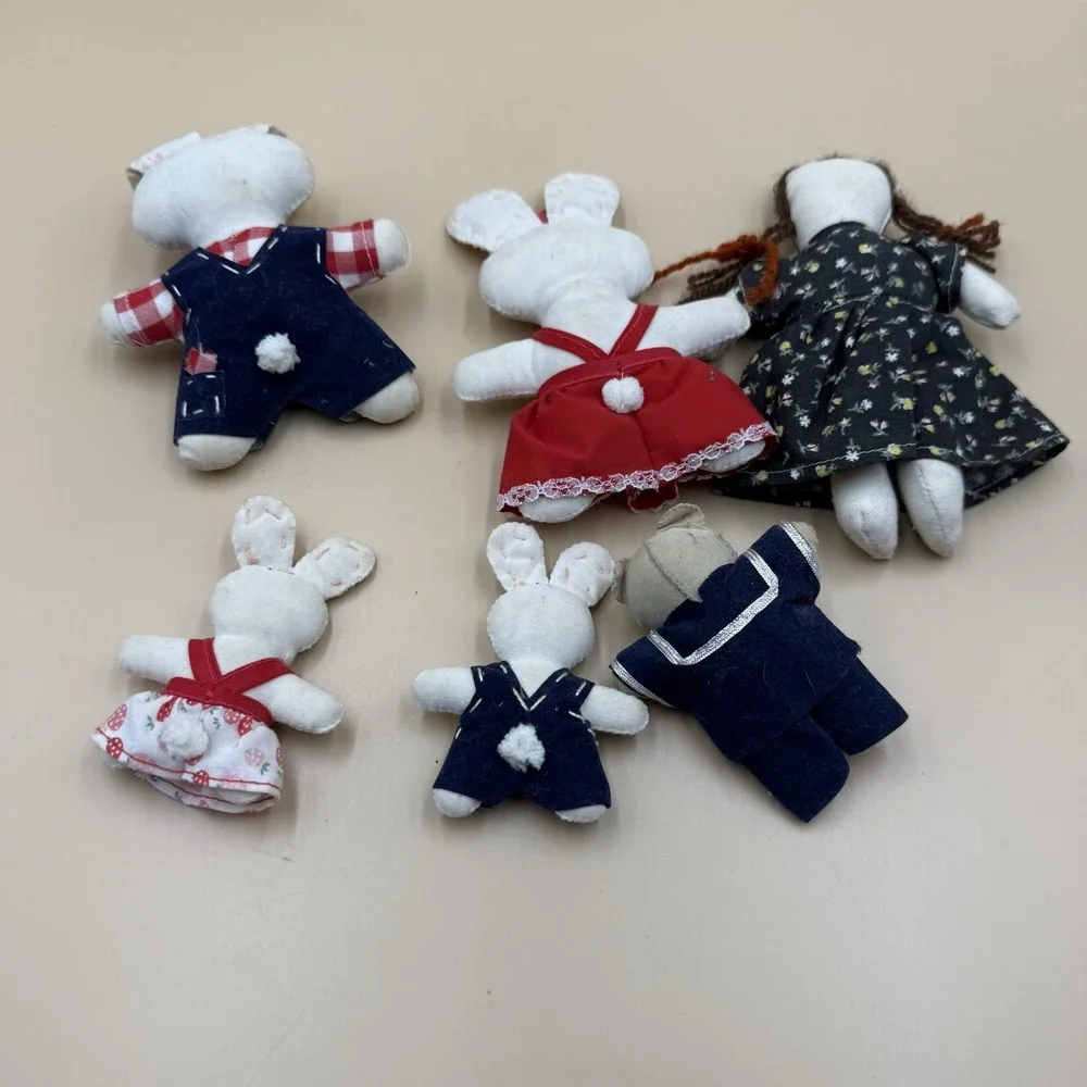 Lot 6 Vintage Handmade‎ Fabric Toys Bunny Bear Doll 1980s Primitive Retro Plush